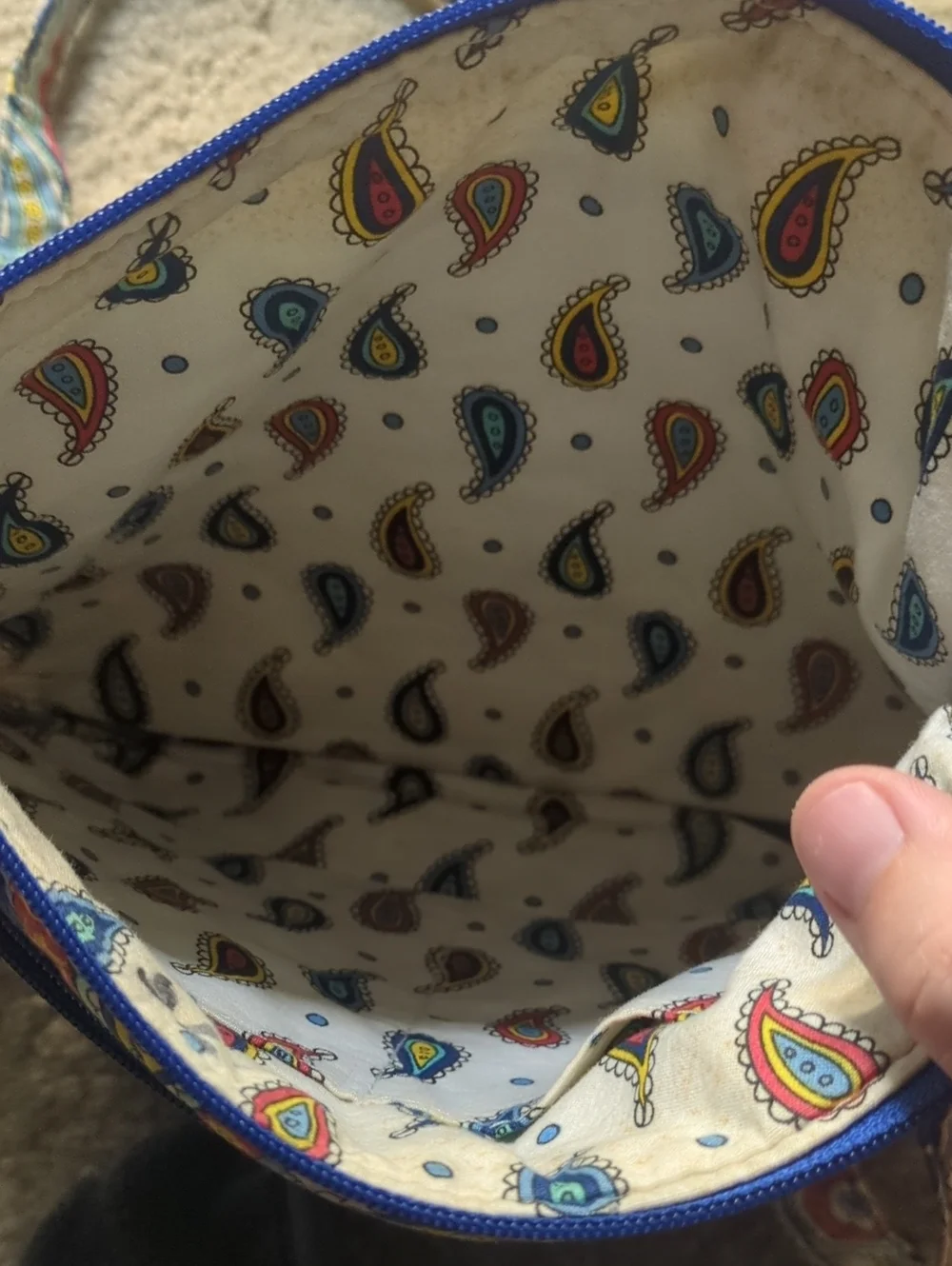 Vera Bradley Quilted Crossbody in Blue, Yellow, Pink and Cream Paisley